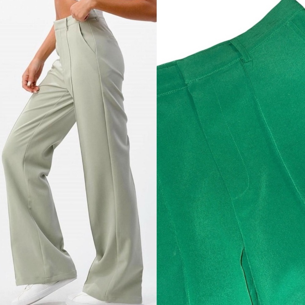 MNI LOS ANGELES EUC front seam wide leg pants in emerald green SZ L